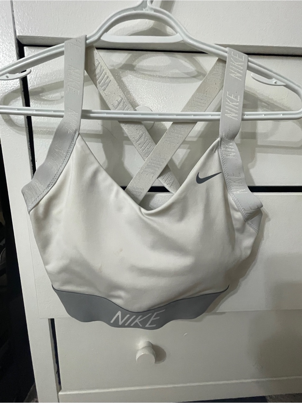 Nike White & Light Gray Crisscross Strap Sports Bra
